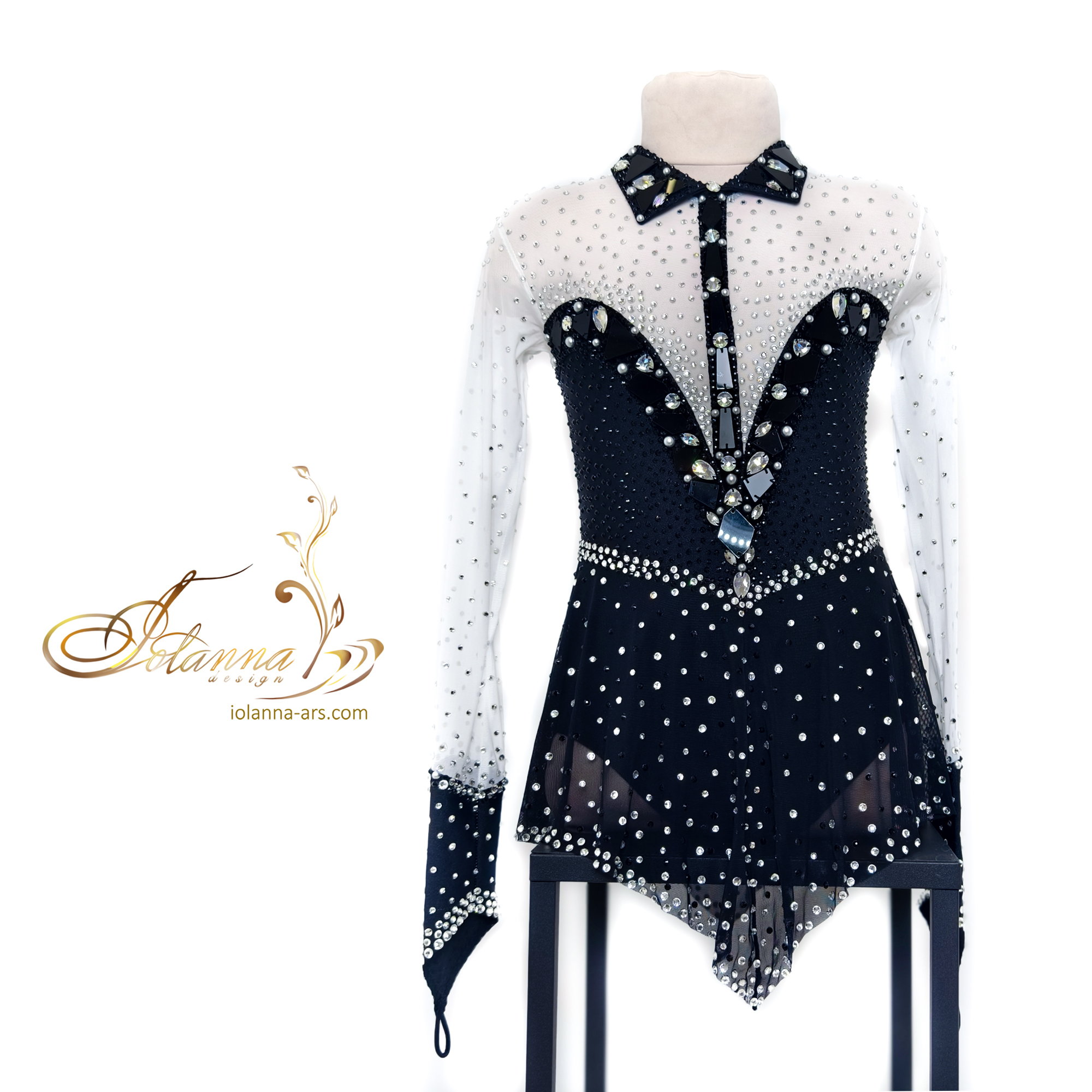 Black Ice Skating Dress with Crystal Rhinestone Embellishments