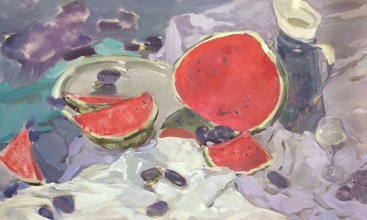 Still life with watermelon, 2018, 65x105 sm, oil on canvas