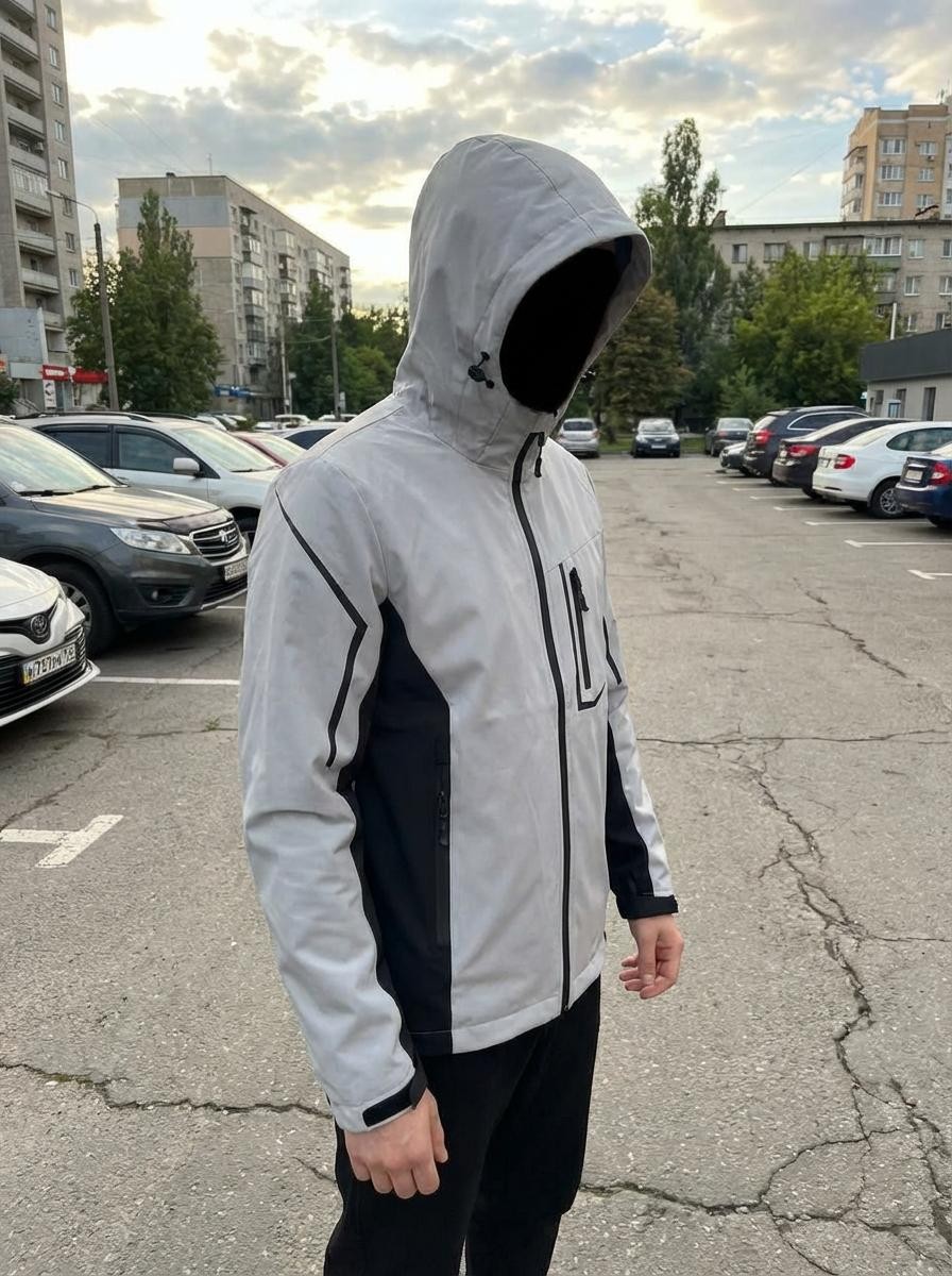 Чоловіча вітровка з капюшоном (сіро-чорна)