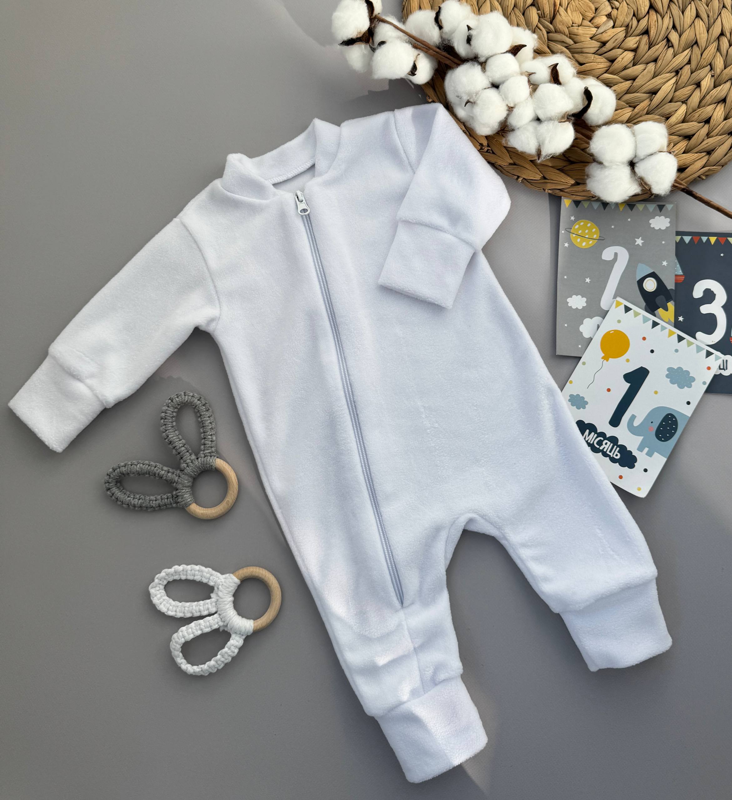 Чоловічок комбинезон з флісу для новонародженого з відкритими ніжками  56,62