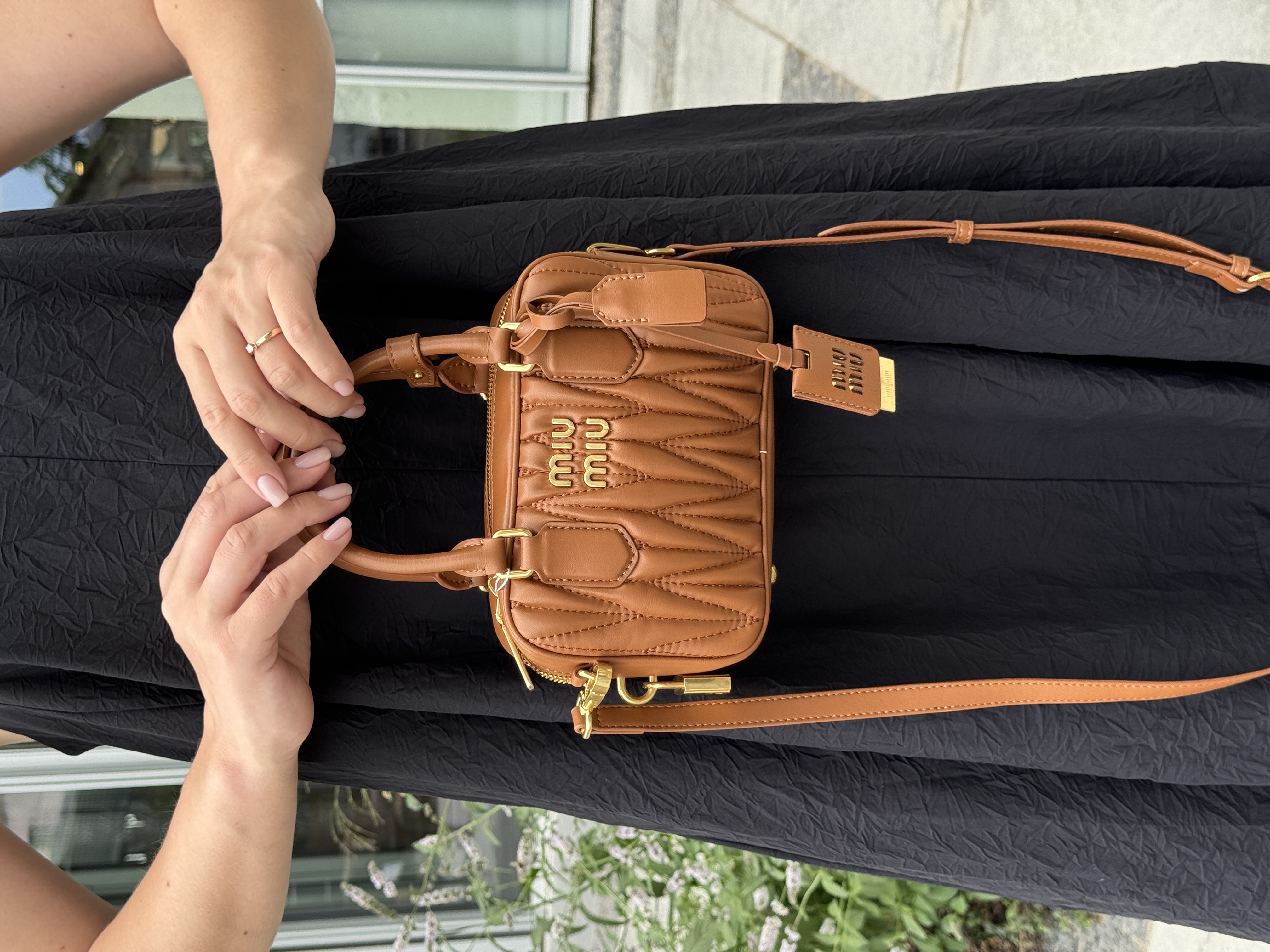 Miu Miu Arcadie Matelassé Nappa Leather Bag Brown