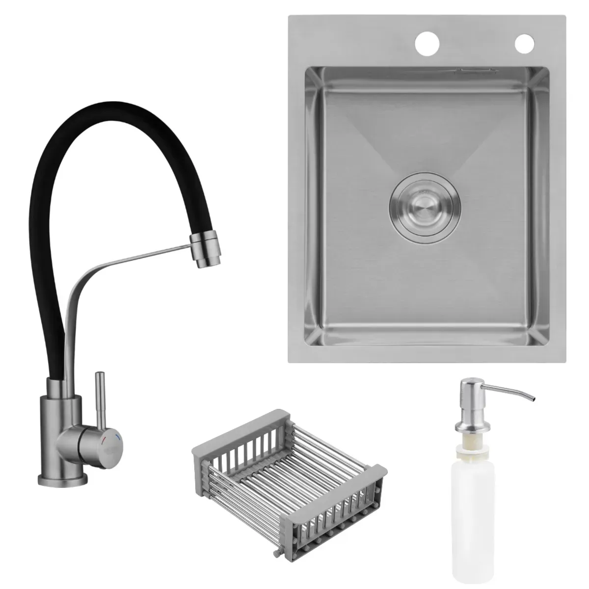 Набір 4 в 1 мийка для кухні Kroner KRP Gebürstet 4050HM + змішувач + дозатор
