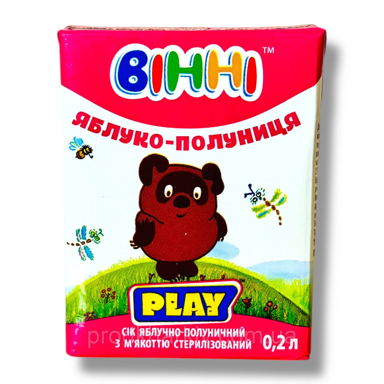 Нектар Яблуко полуниця «Вінні Play» з м'якоттю, 0,2 л (тетрапак)