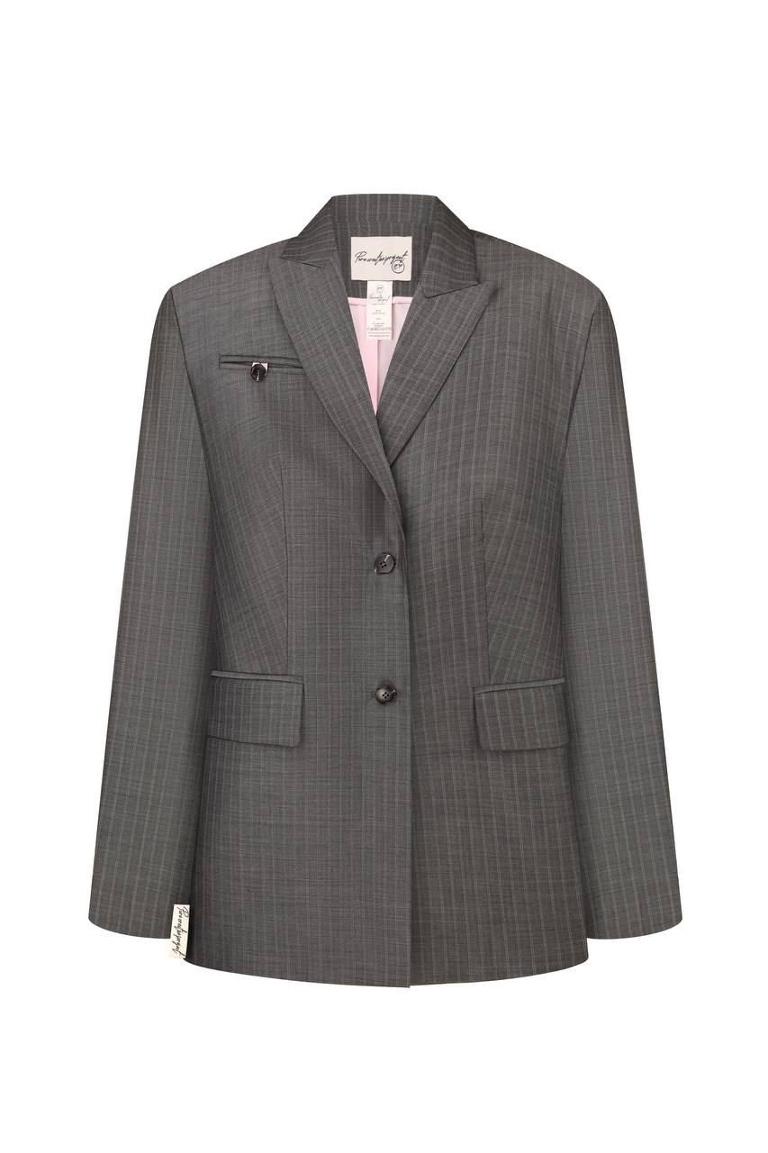 Single-breasted striped wool jacket with structured shoulders