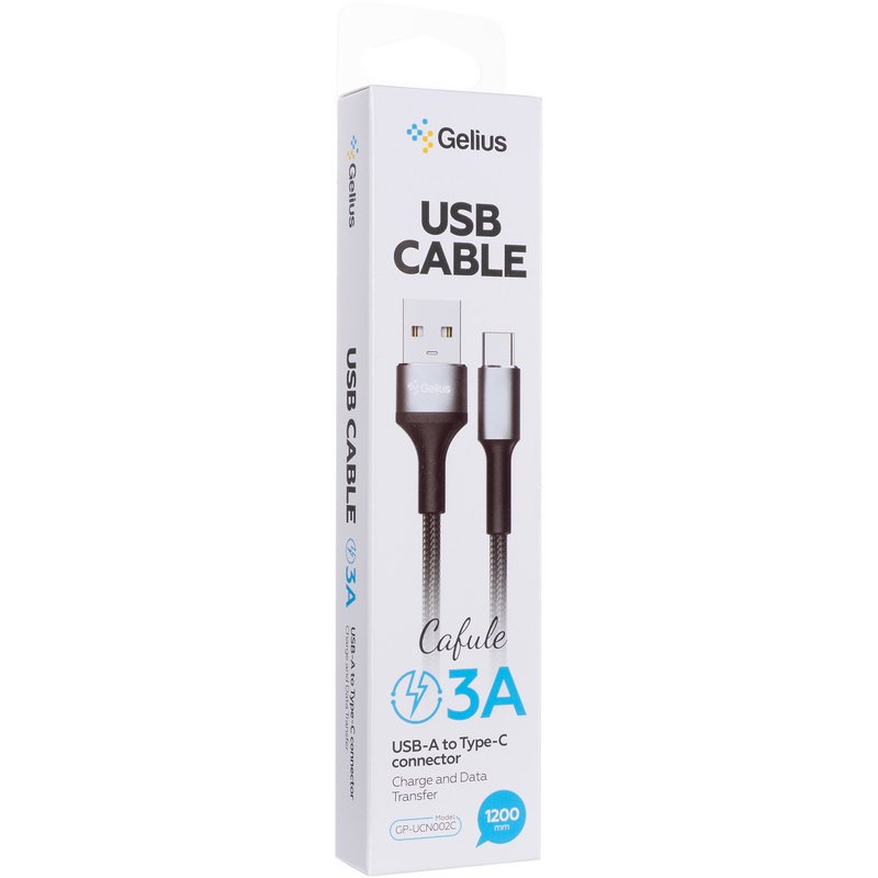 Кабель USB Gelius Cafule GP-UCN002C USB-A to Type-C (1.2m) (3A) Black