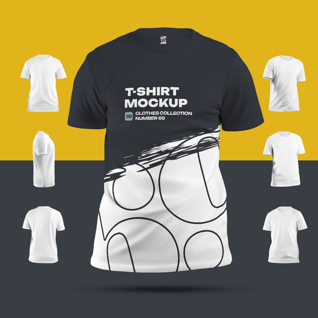 7 Mockups Man T-Shirt in 3D Style