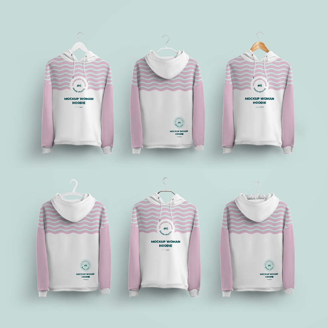 2 Mockups Woman Hoodie On 6 Different Hangers