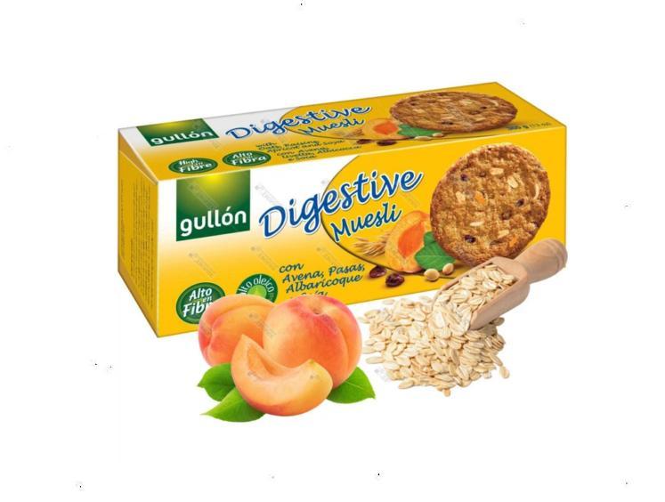 Печиво злакове Gullon Digestive Muesli з вівсянкою, абрикосом, родзинками та карамелізованою соєю 365 г
