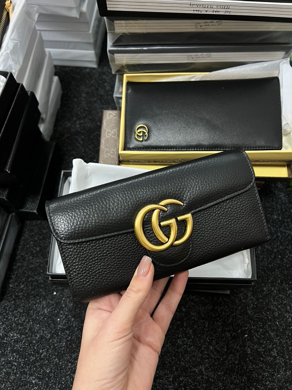 Gucci GG Marmont Button Wallet Black/Gold