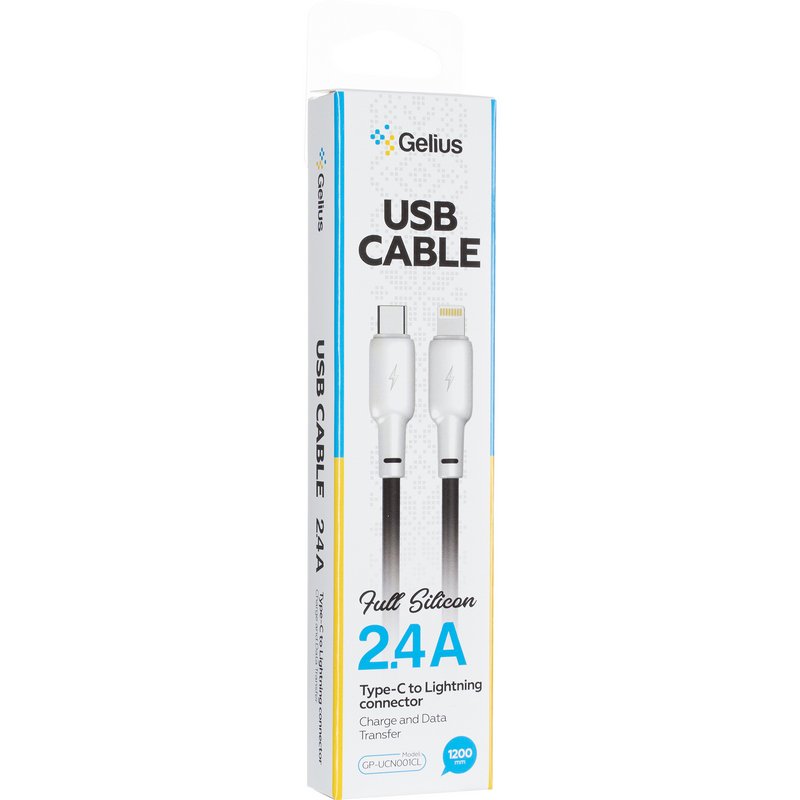 Кабель USB Gelius Full Silicon GP-UCN001CL Type-C to Lightning (1.2m) (20W) Black/White