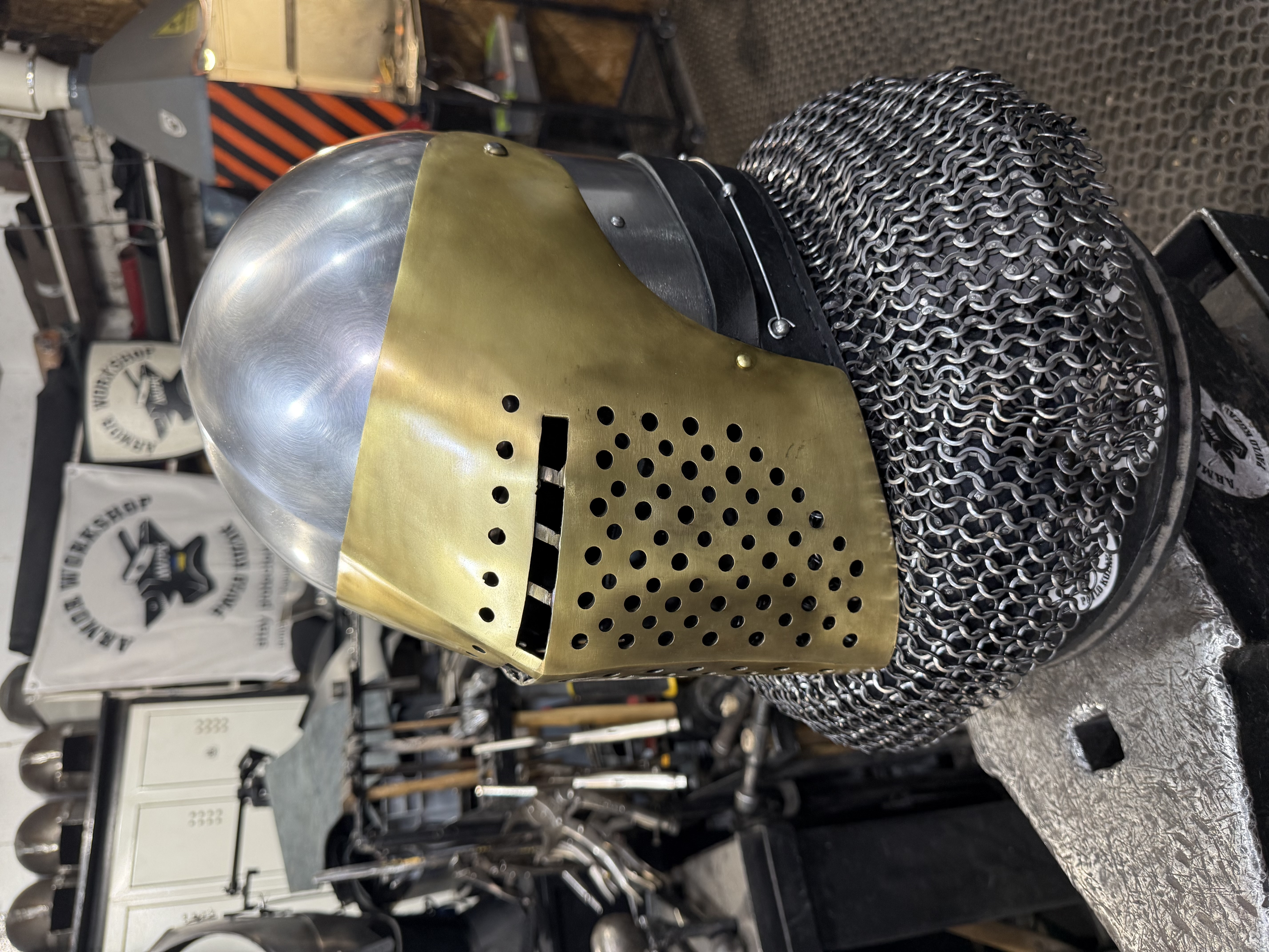 Armor helmet “spolettos brass visor”