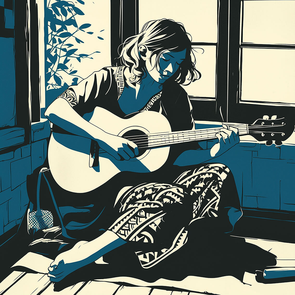 Lady Guitarist II, 80x80 cm, original acrylic painting on canvas
