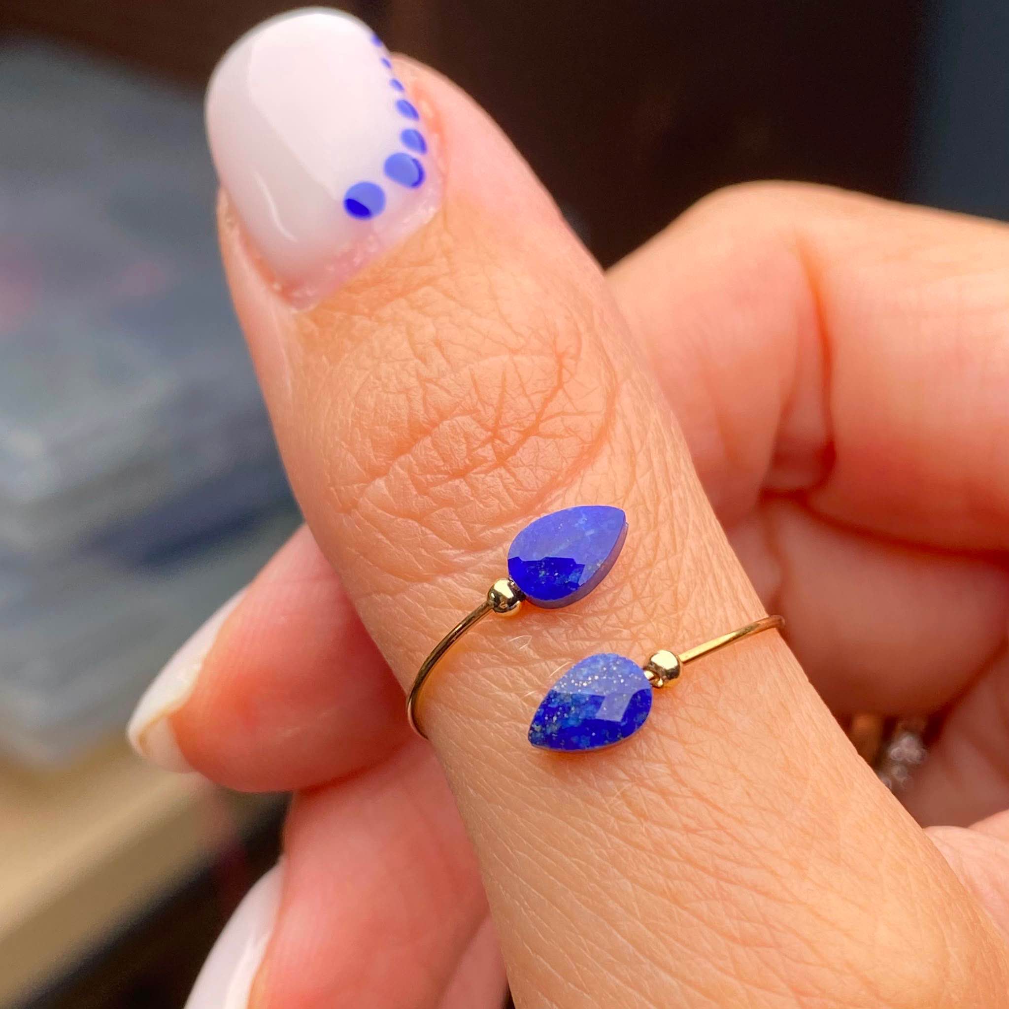 Adjustable Lapis Lazuli Ring – Natural Gemstone & Stainless Steel Open Ring