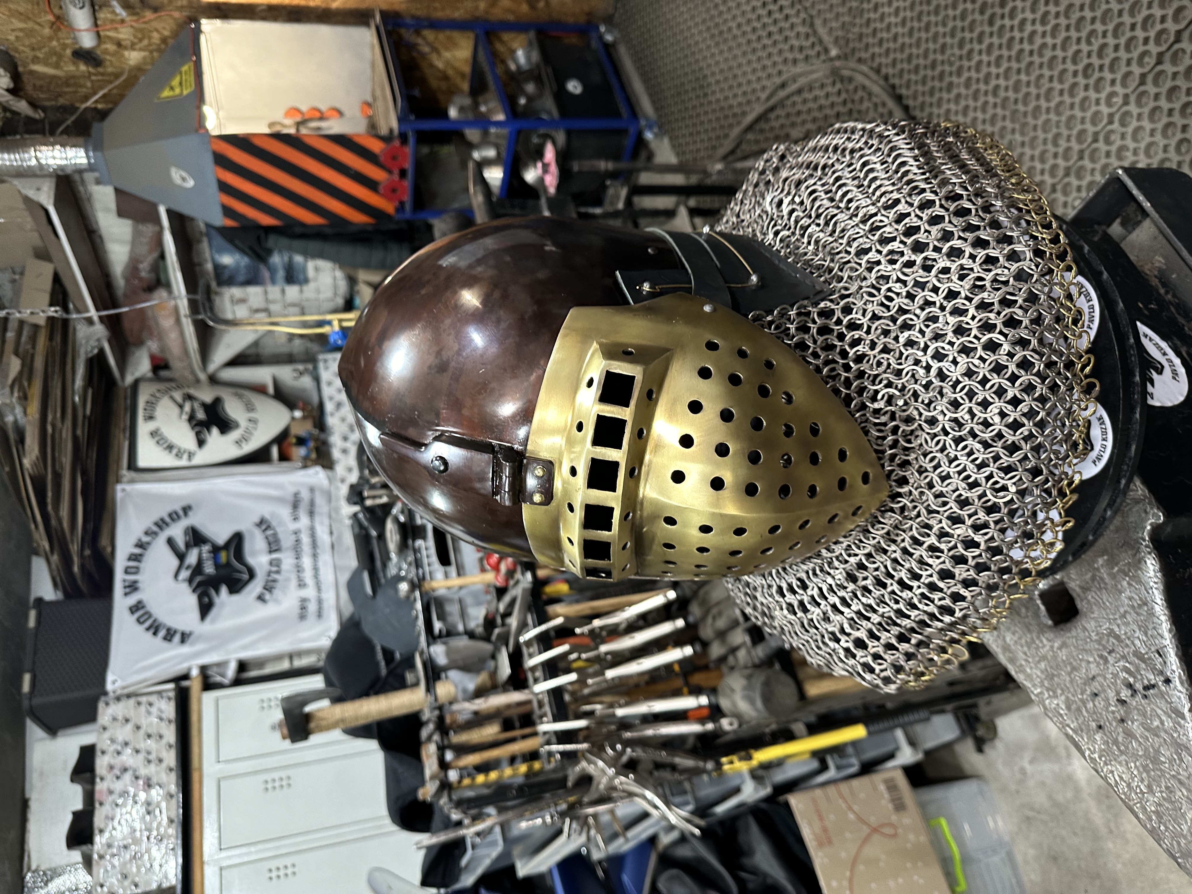 Armor helmet klapvisor “black dome brass visor”titanium aventail