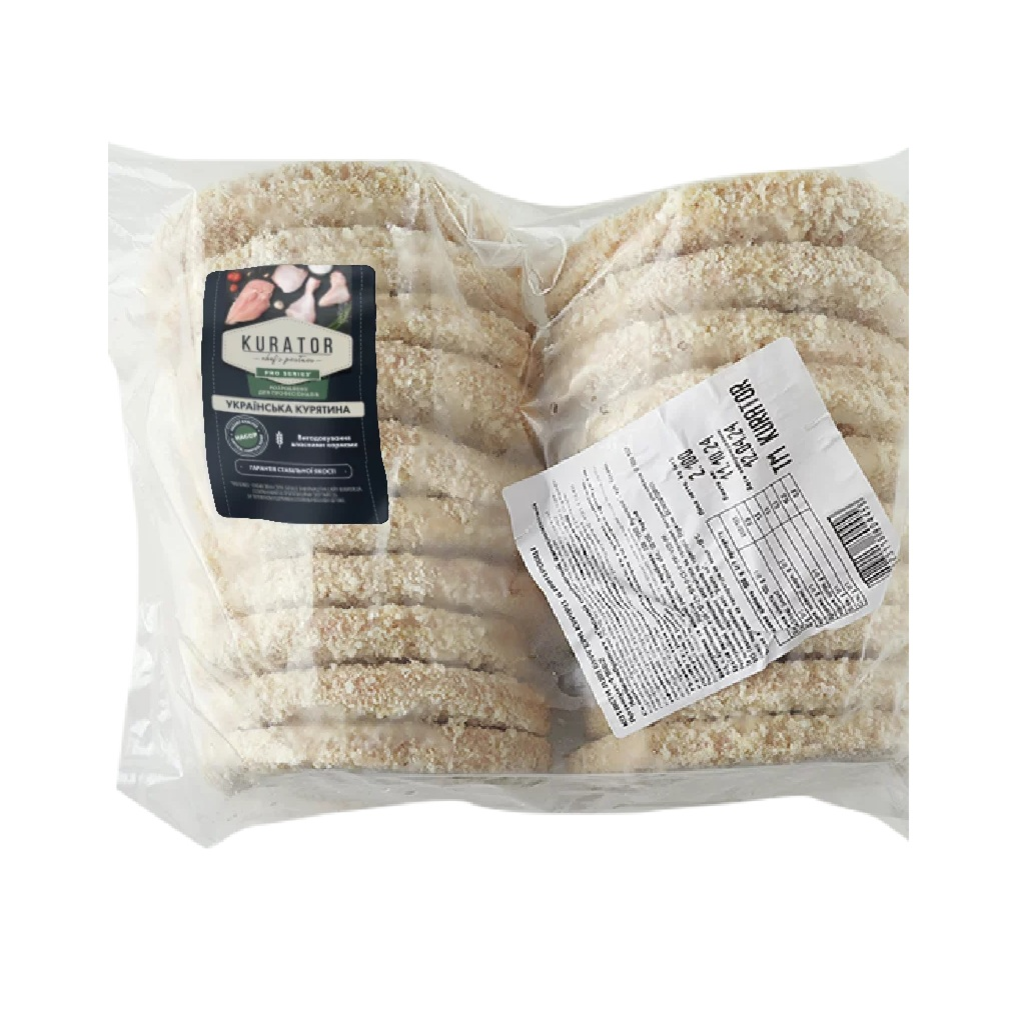 Котлети для бургера кур в паніровці н/ф мясний посіч зам IQF (п/п 2,1 кг, г/я 4,2 кг, Куратор)
