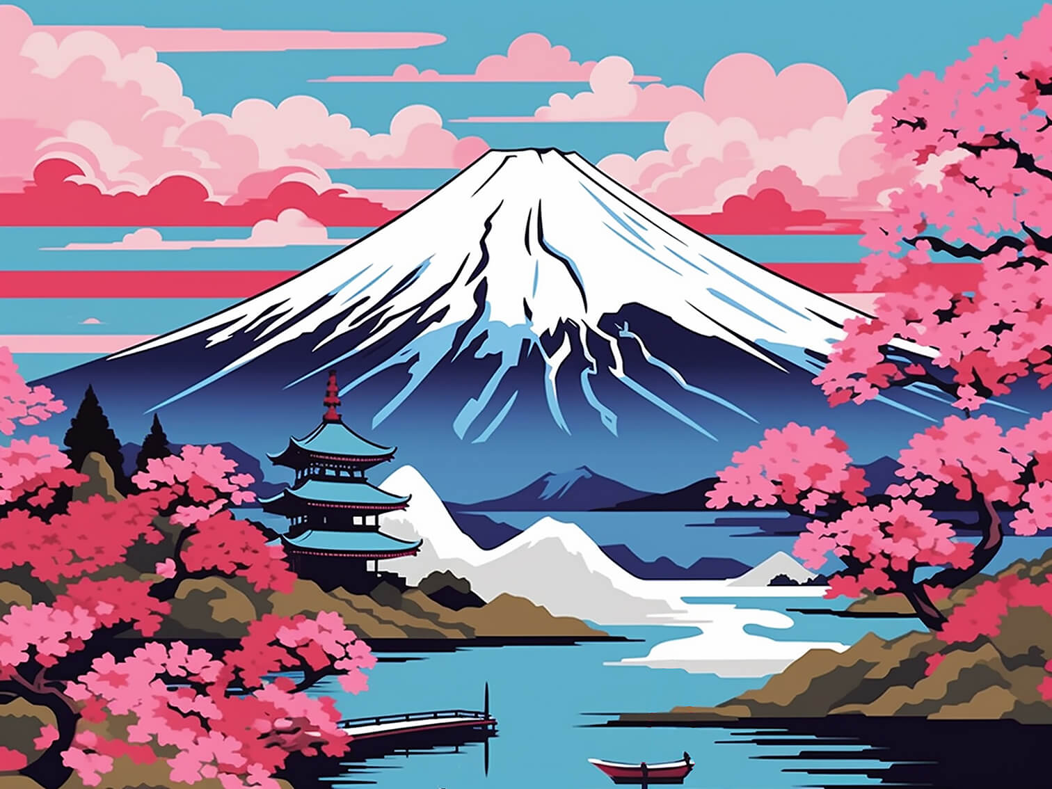 Lake overlooking Fuji, 60x80 cm, original acrylic painting on canvas