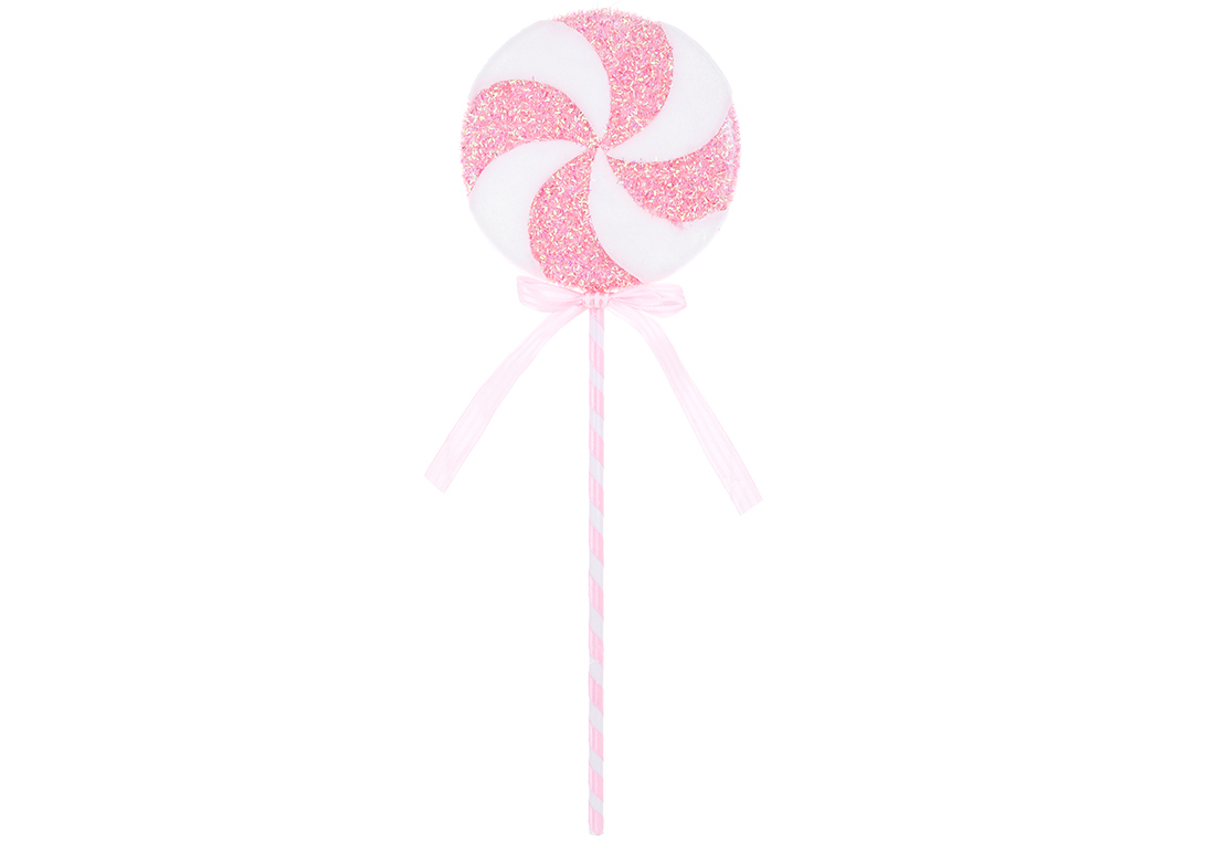 Ялинкова прикраса Льодяник на паличці з декором із крупного гліттера 14*43см колір - рожевий з білим J88-051