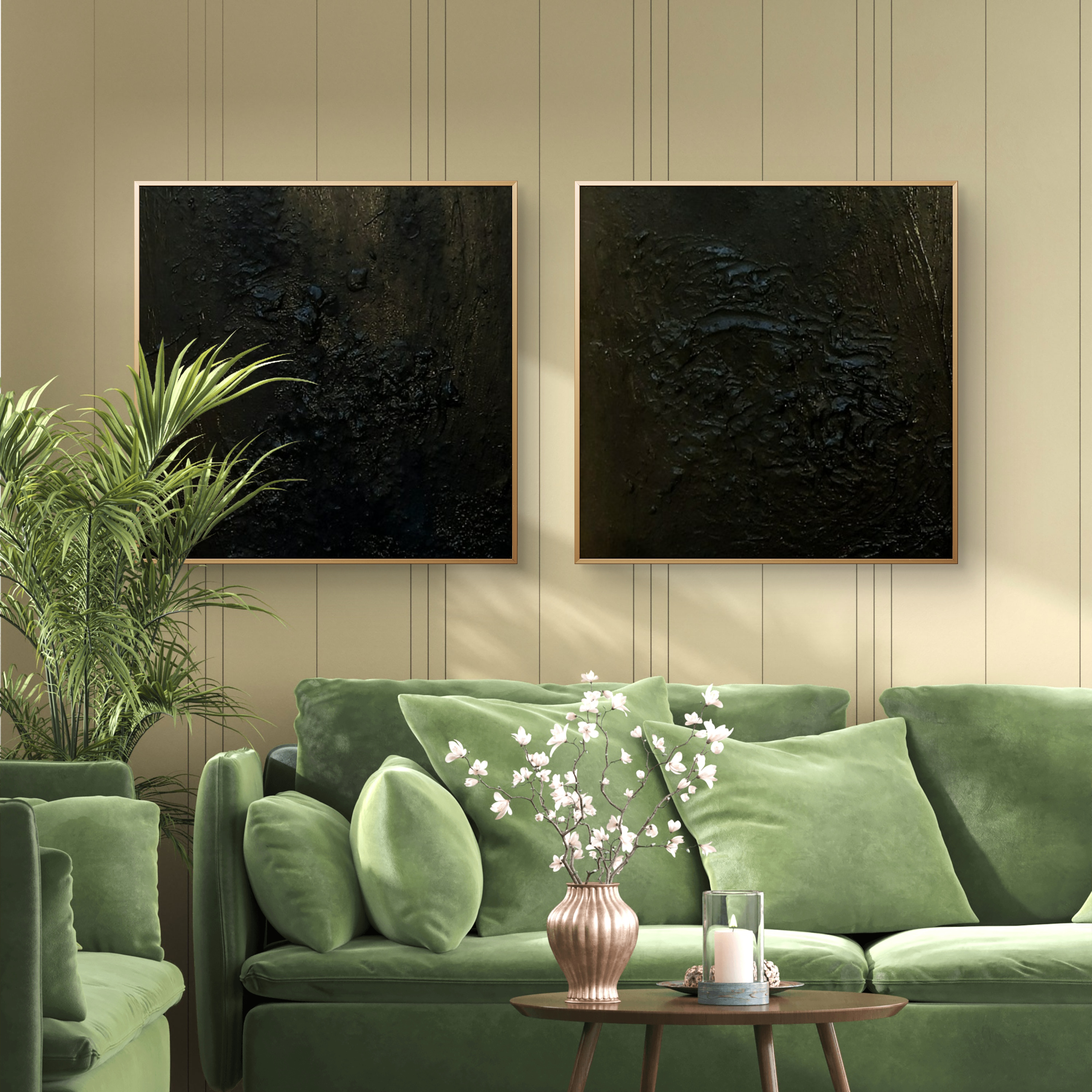 Чорний текстурний  диптих "Примарне світло"