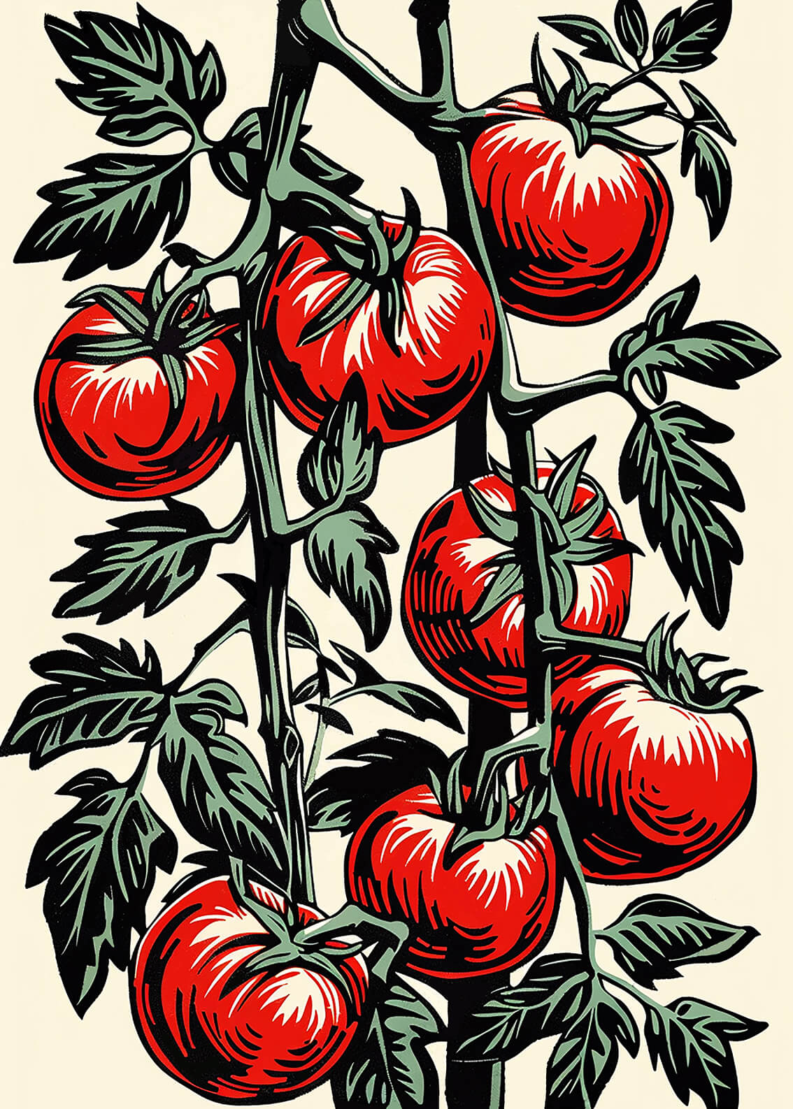 Tomatoes, 42x30 cm original acrylic painting on paper