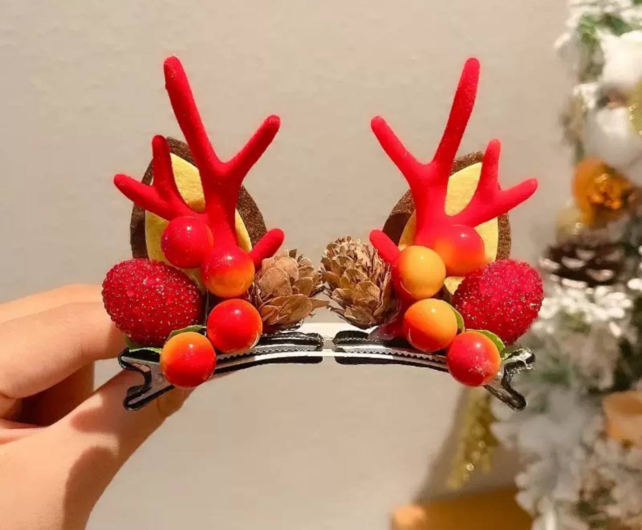 Заколка різдвяна новорічна, святкова заколка для волосся ріжки Оленя
