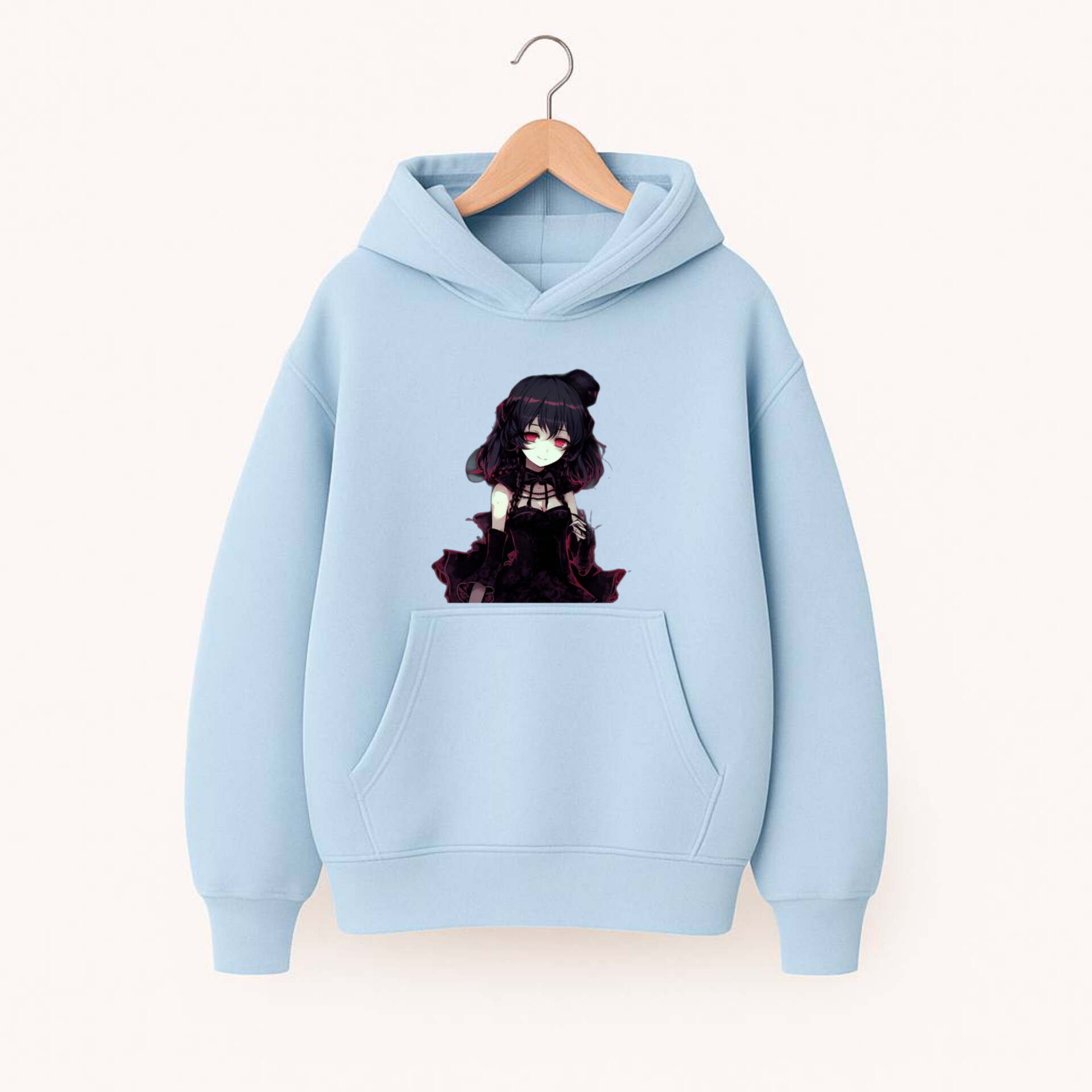 ХУДІ БЛАКИТНЕ ОВЕРСАЙЗ БЕЗ УТЕПЛЕННЯ З ПРИНТОМ "АНІМЕ ДІВЧИНКА 1"