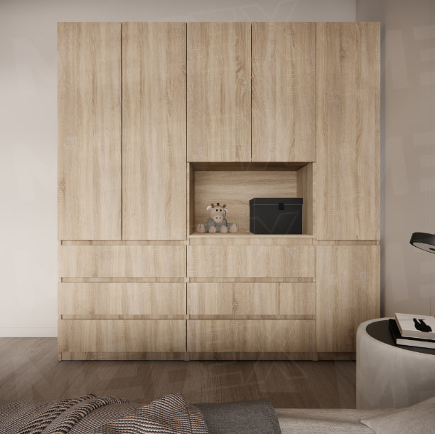 Шафа для одягу з штангою, полицями та шухлядами