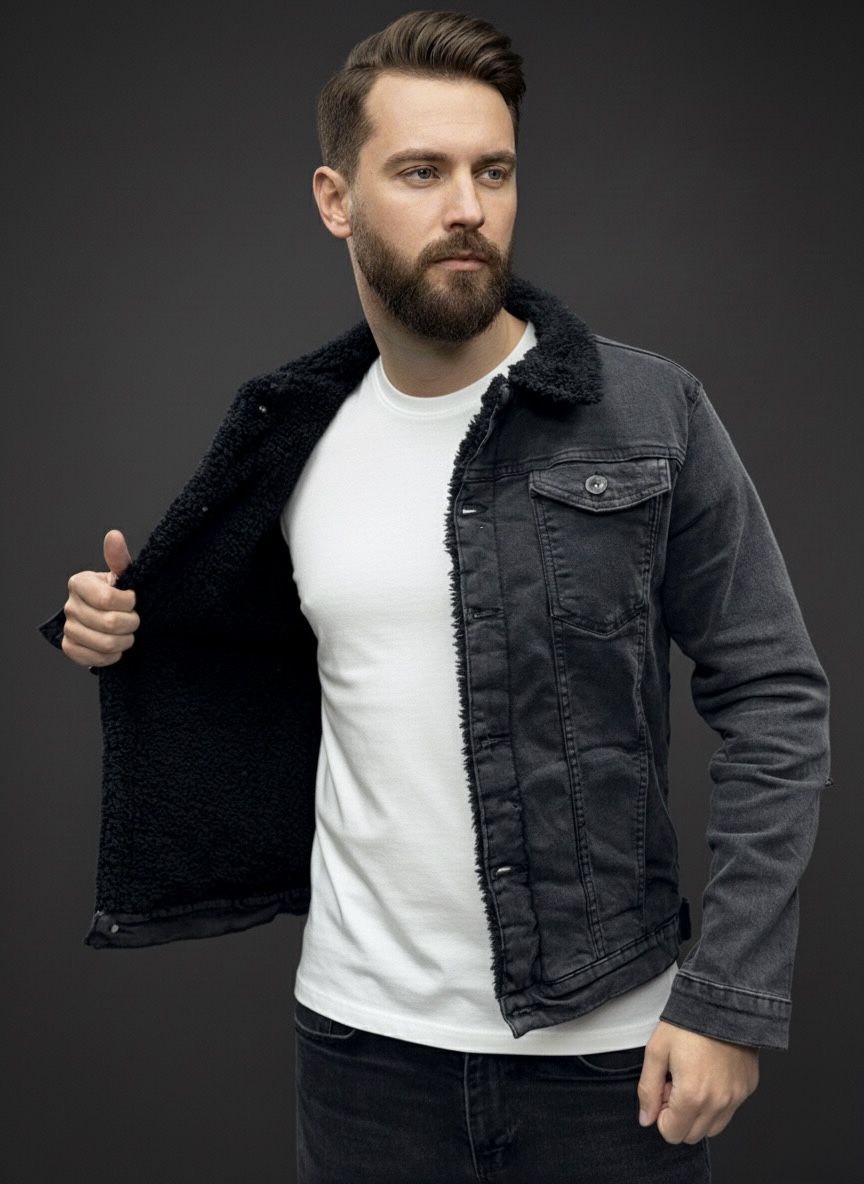 Демісезонна чоловіча джинсова куртка з утепленням dark grey