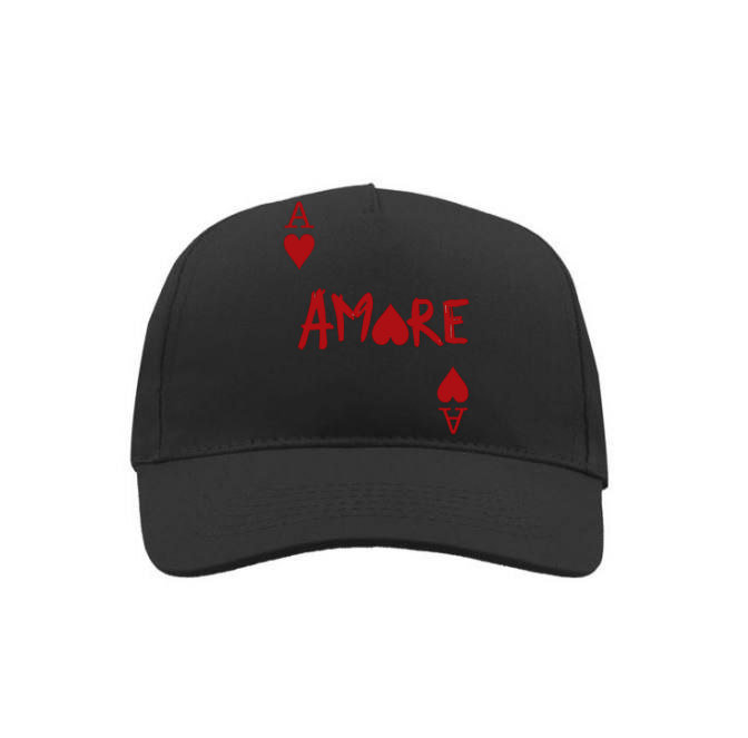 Кепка класична чорна з принтом "АМОРЕ"