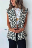 Brown Leopard Print Sleeveless Vest For Women | Front Open Jacket Vest
