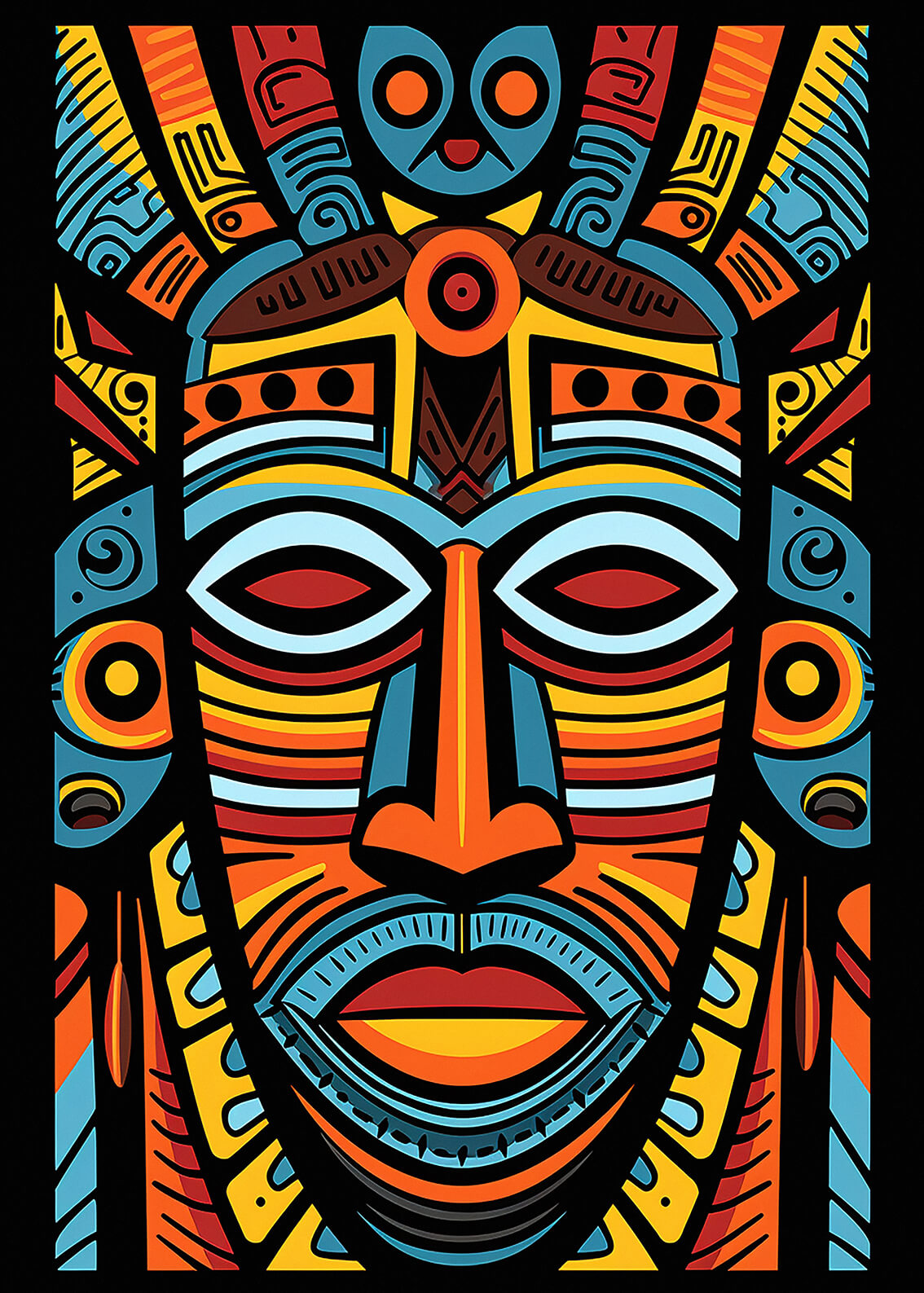 African Mask XVII, 42x30 cm original acrylic painting on paper