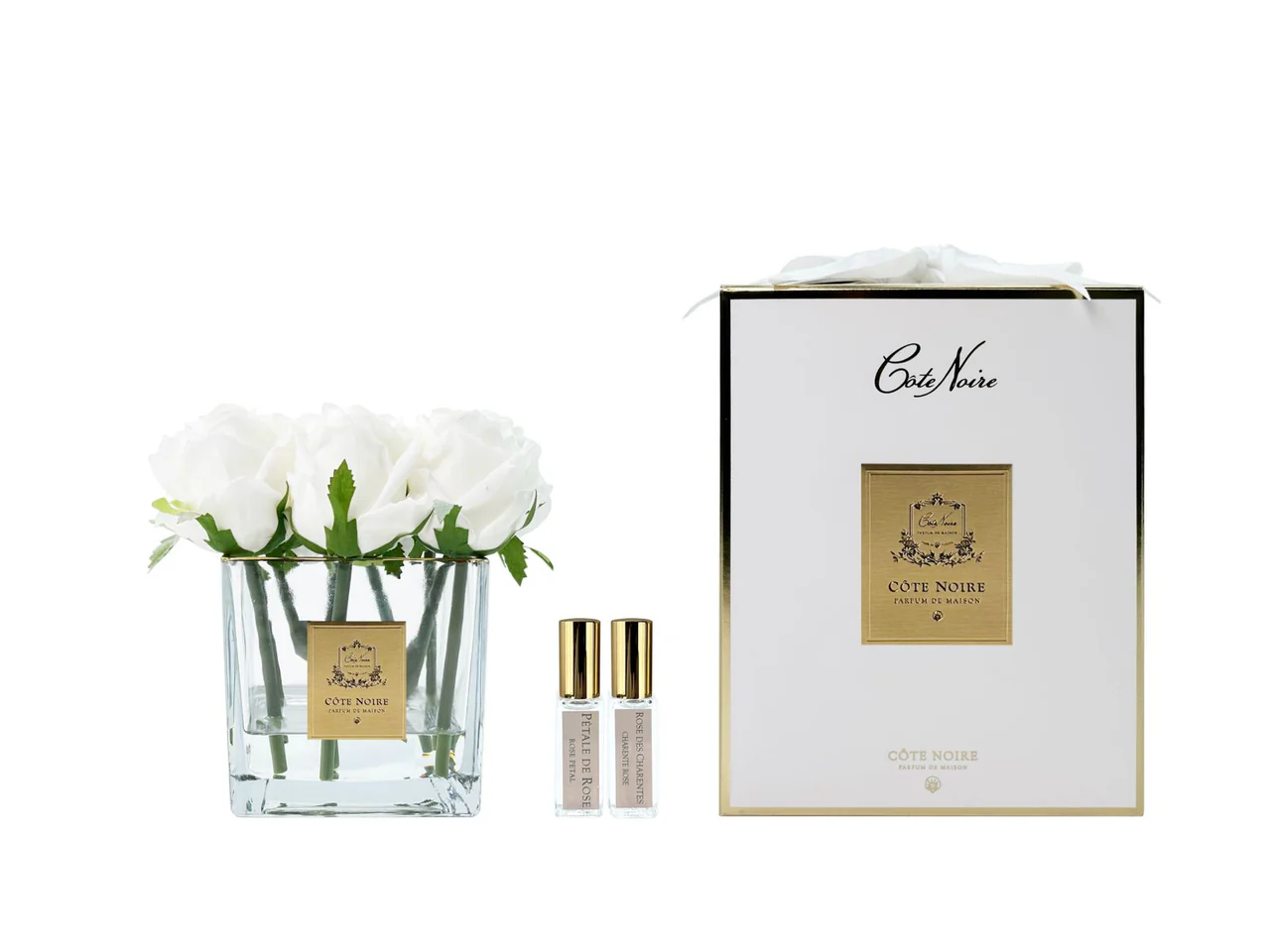 Аромаквіти Cote Noire 9 білих троянд у квадратній вазі