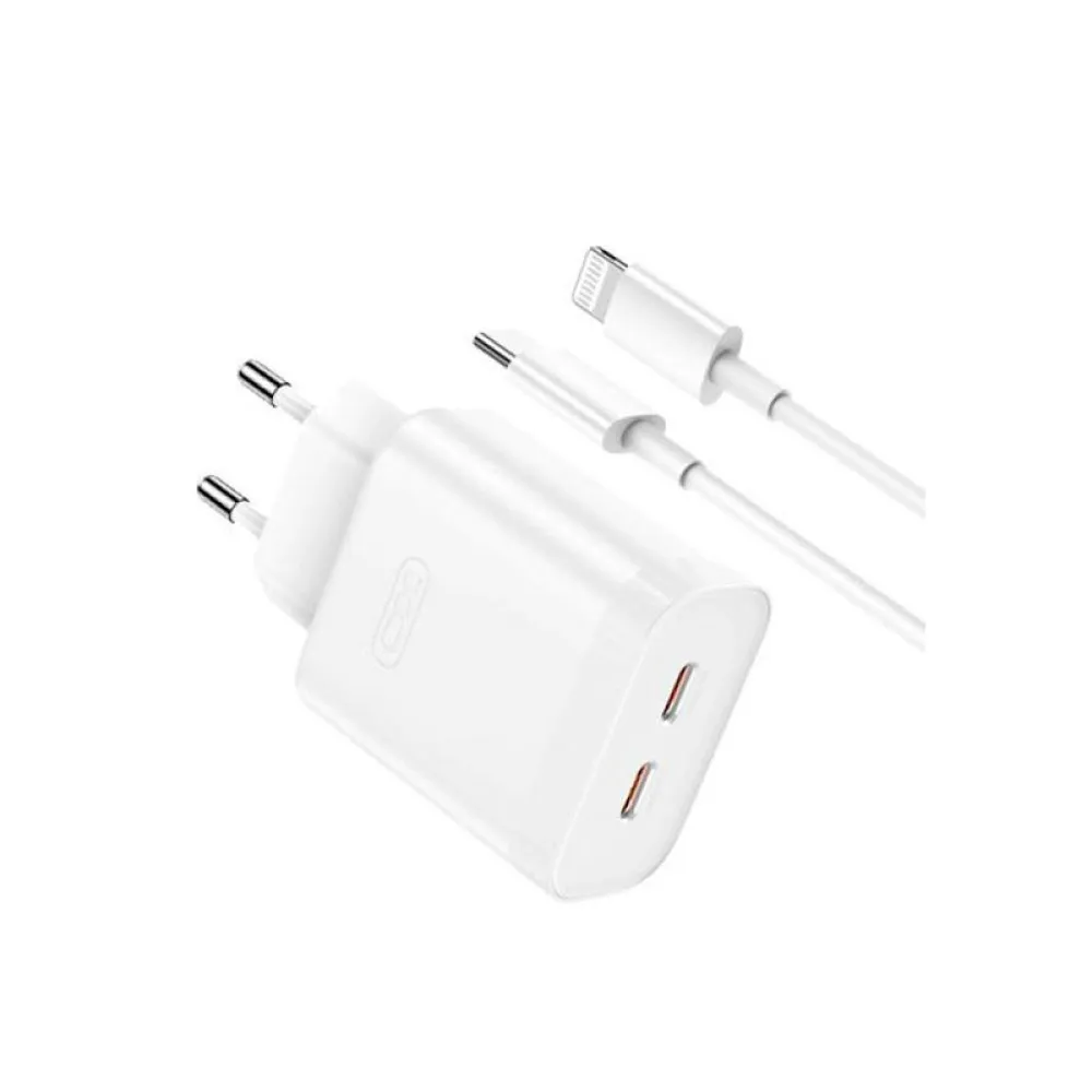 МЗП XO L105 (EU) 35W dual Type-c port fast charger with Lightning cable