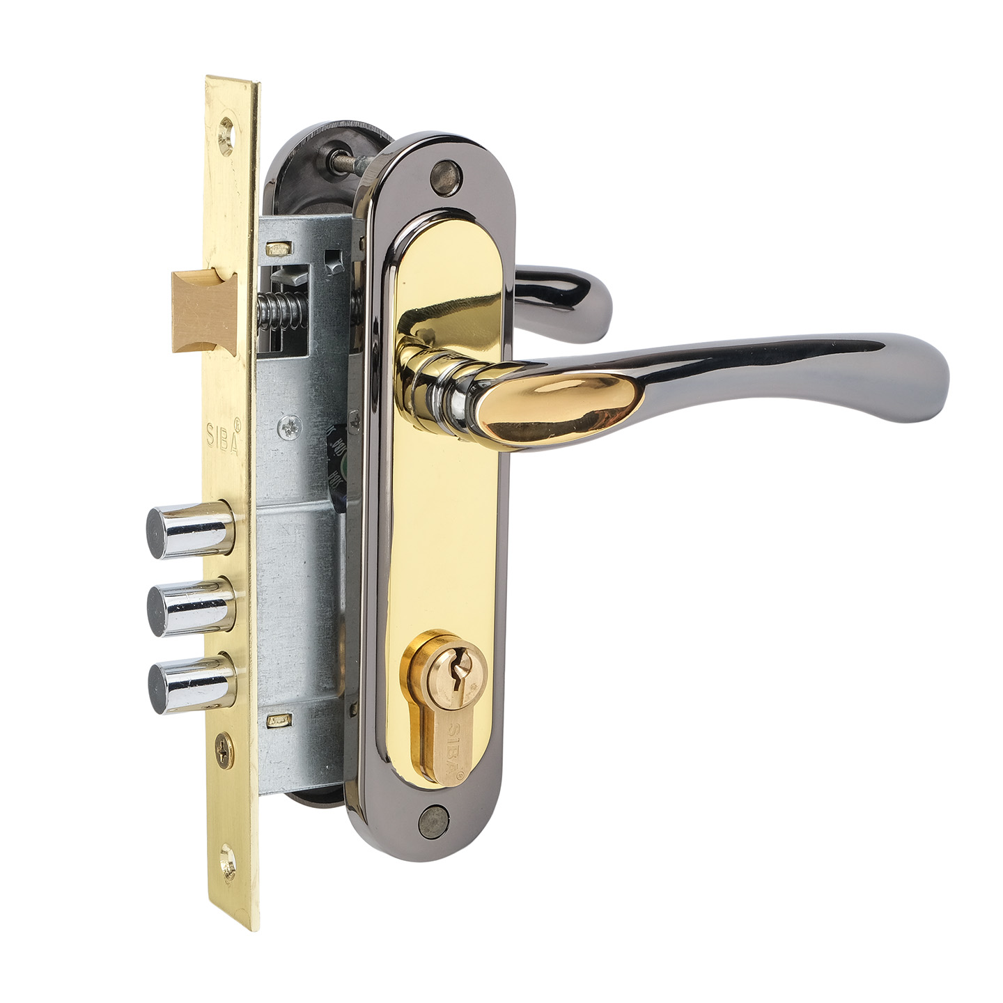 Комплект врізного замку з ручками SIBA Palermo 62 мм з циліндром, графіт/латунь
