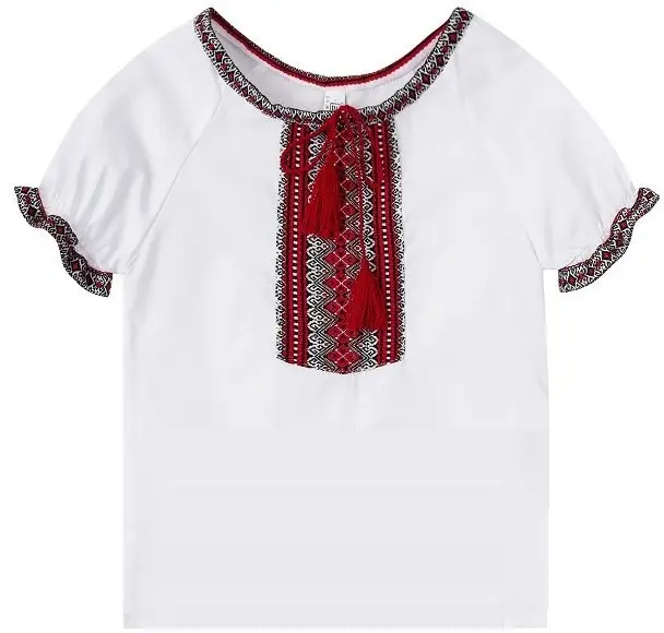 Вишиванка для дівчинки з короткими рукавами червона Батист чи льон