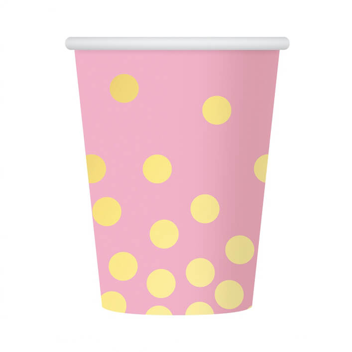 Стаканчики рожеві в золотий горох 6шт