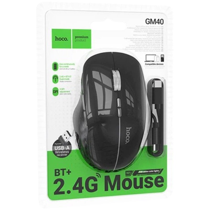 Бездротова миша Hoco GM40 Dixon RGB dual-mode (2.4G/BT) 1600dpi 400mAh (акумулятор) Black