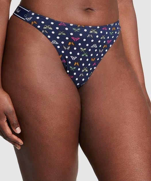Бавовняні трусики тонг PINK Logo Cotton High-Leg Thong Panty butterfly розмір XS