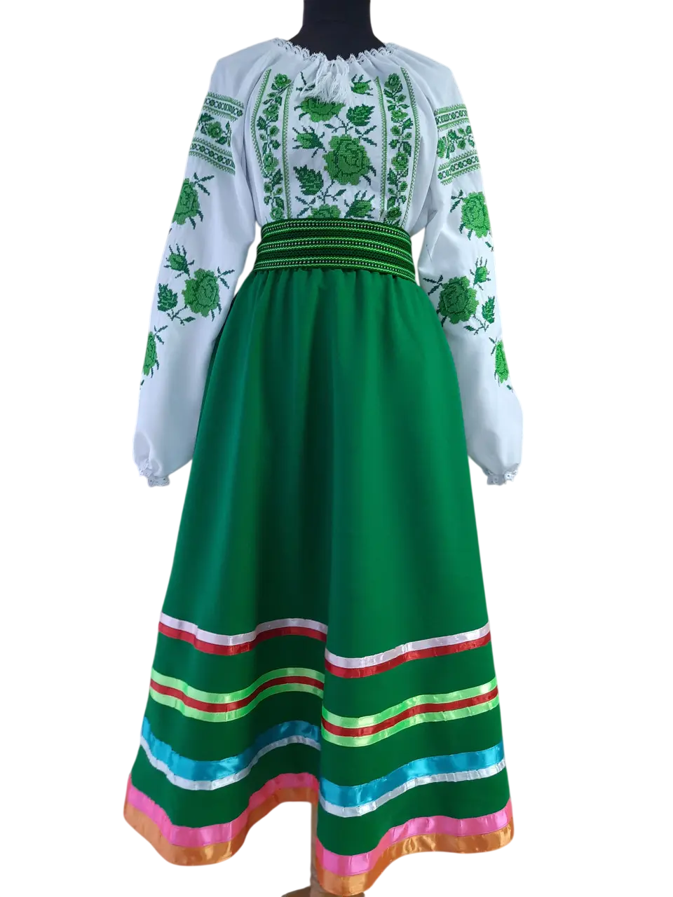 Жіночий костюм в українському стилі сорочка і спідниця та корсет зелений