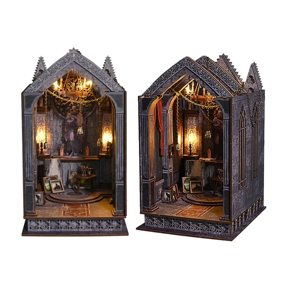 Букнук "Quiet Night Prayer", DIY Book Nook Kit  Книжковий куточок в стилі Готичного Храму 3D пазли Дерев'яний конструктор