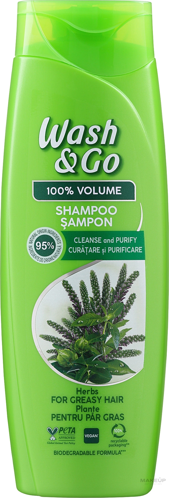 Шампунь з екстрактом трав для жирного волосся Wash & Go 360ml