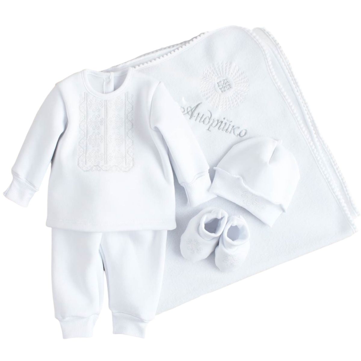 Теплий комплект та крижма для хрещення хлопчика