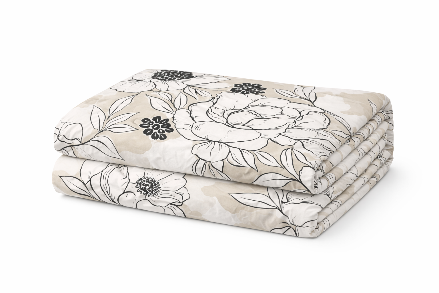 Простирадло ранфорс принт без гумки "Великі квіти на бежевому"