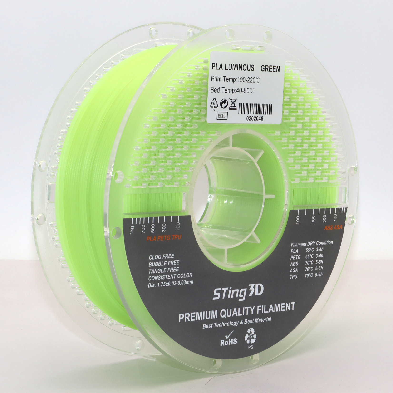 PLA Luminous Зелений 1.75 mm 1кг