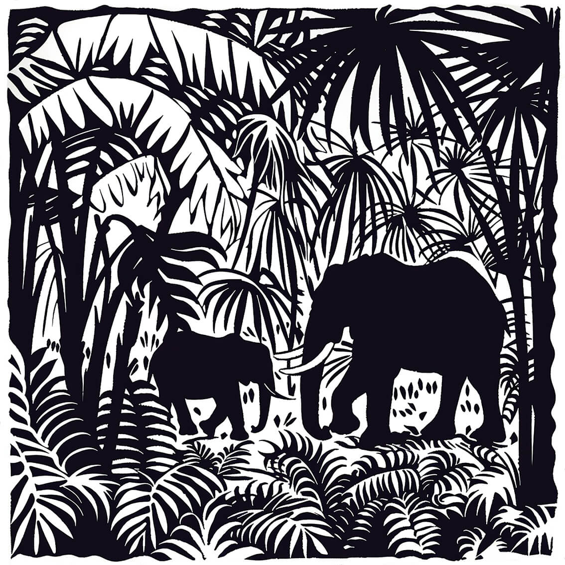 Elephants, 30x30 cm, original acrylic painting on paper