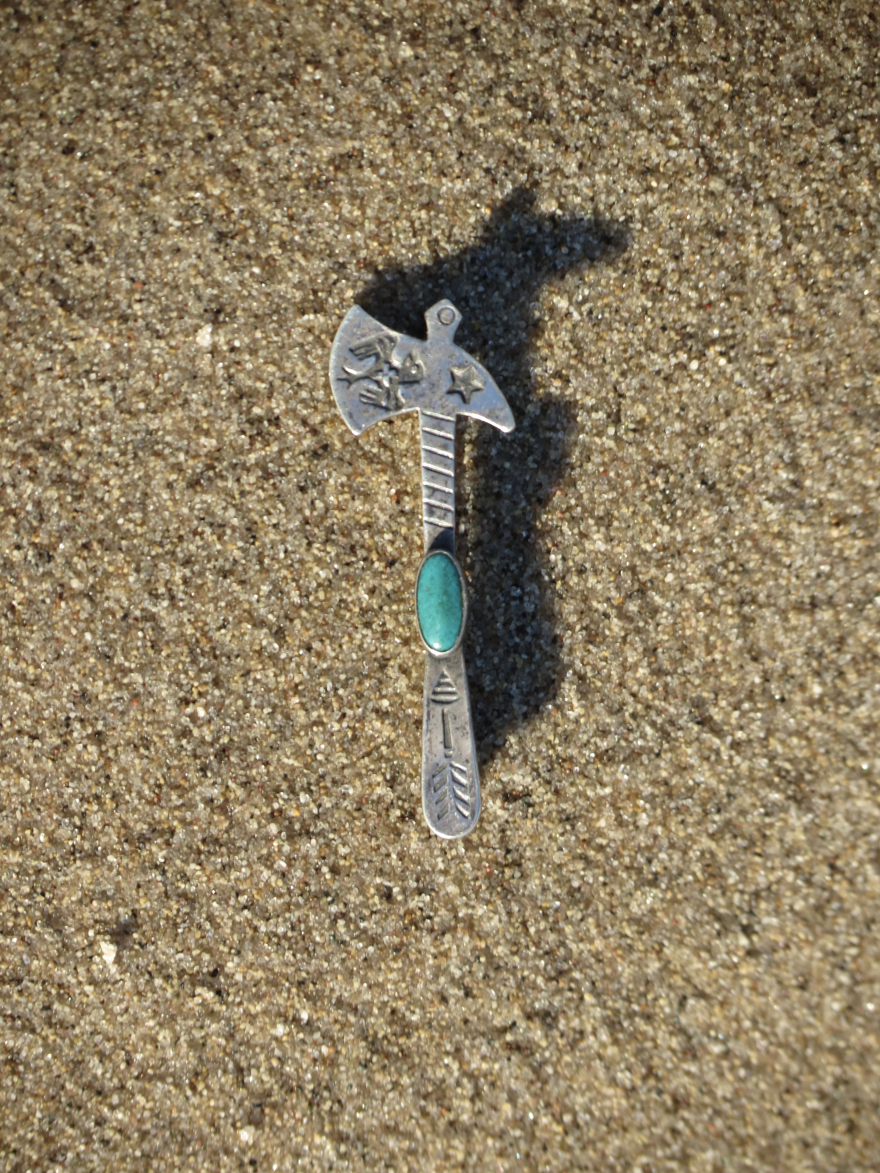 Bell Trading Post Tomahawk Hatchet Turquoise Stamped Pin