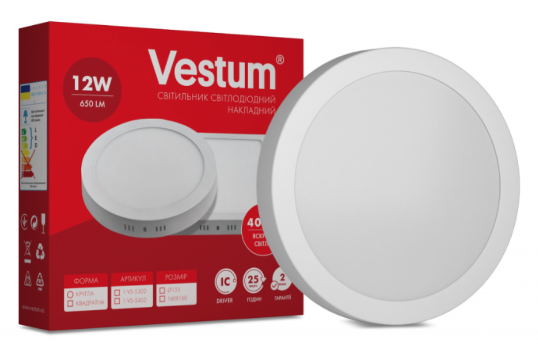 Світильник LED накладний круглий Vestum 12W 4000K 220V