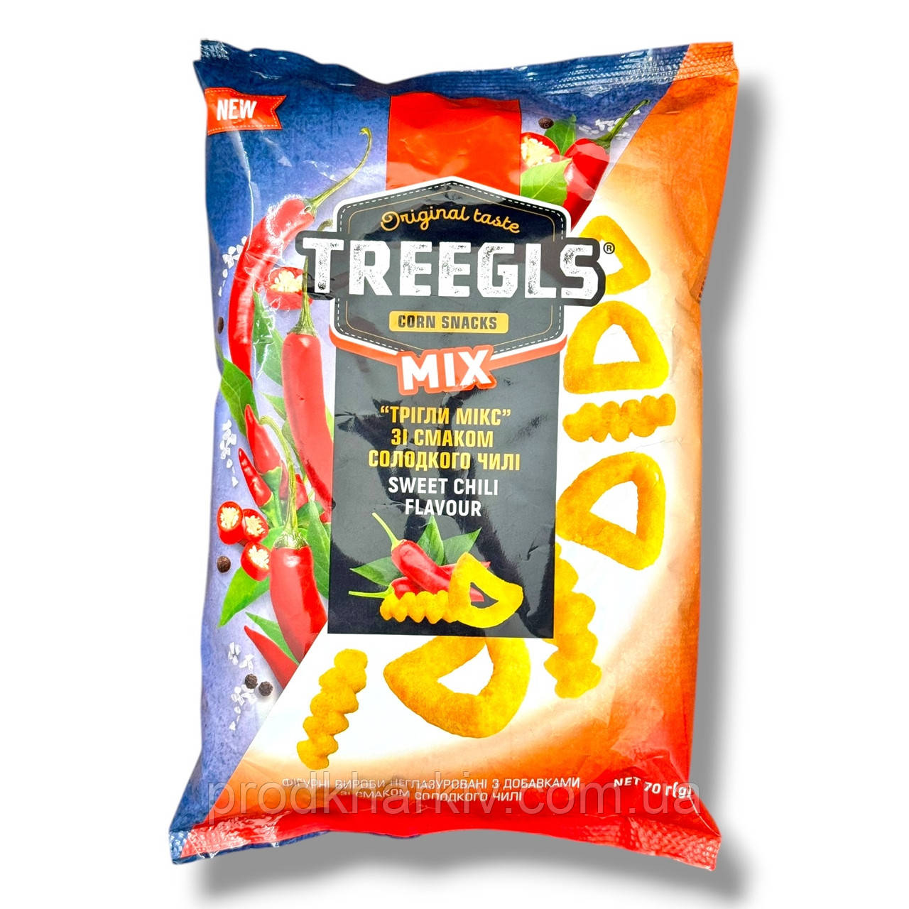 Кукурудзяні снеки Treegls Mix «Солодкий Чилі» 70 г, хрусткі фігурні кільця Триглі Мікс