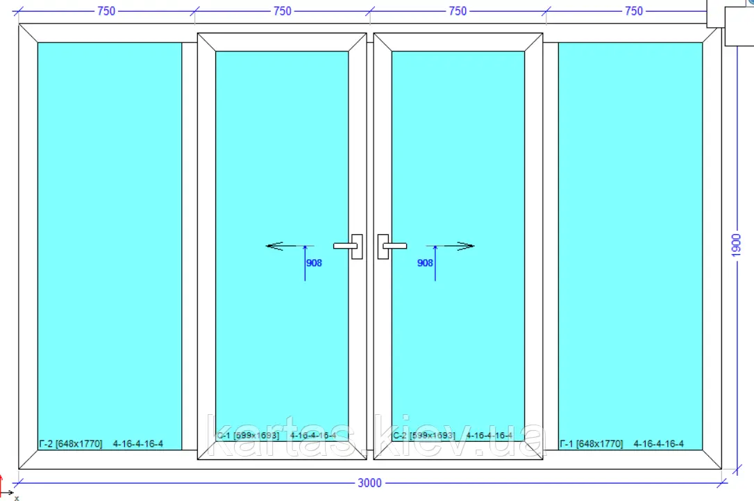 Розсувна конструкція на террасу 3000*1900 - 85 мм профіль