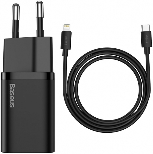 МЗП Baseus Super Si Quick Charger 1C 20W/Simple Wisdom Data Cable Type-C to iP 1m Black TZCCSUP-B01