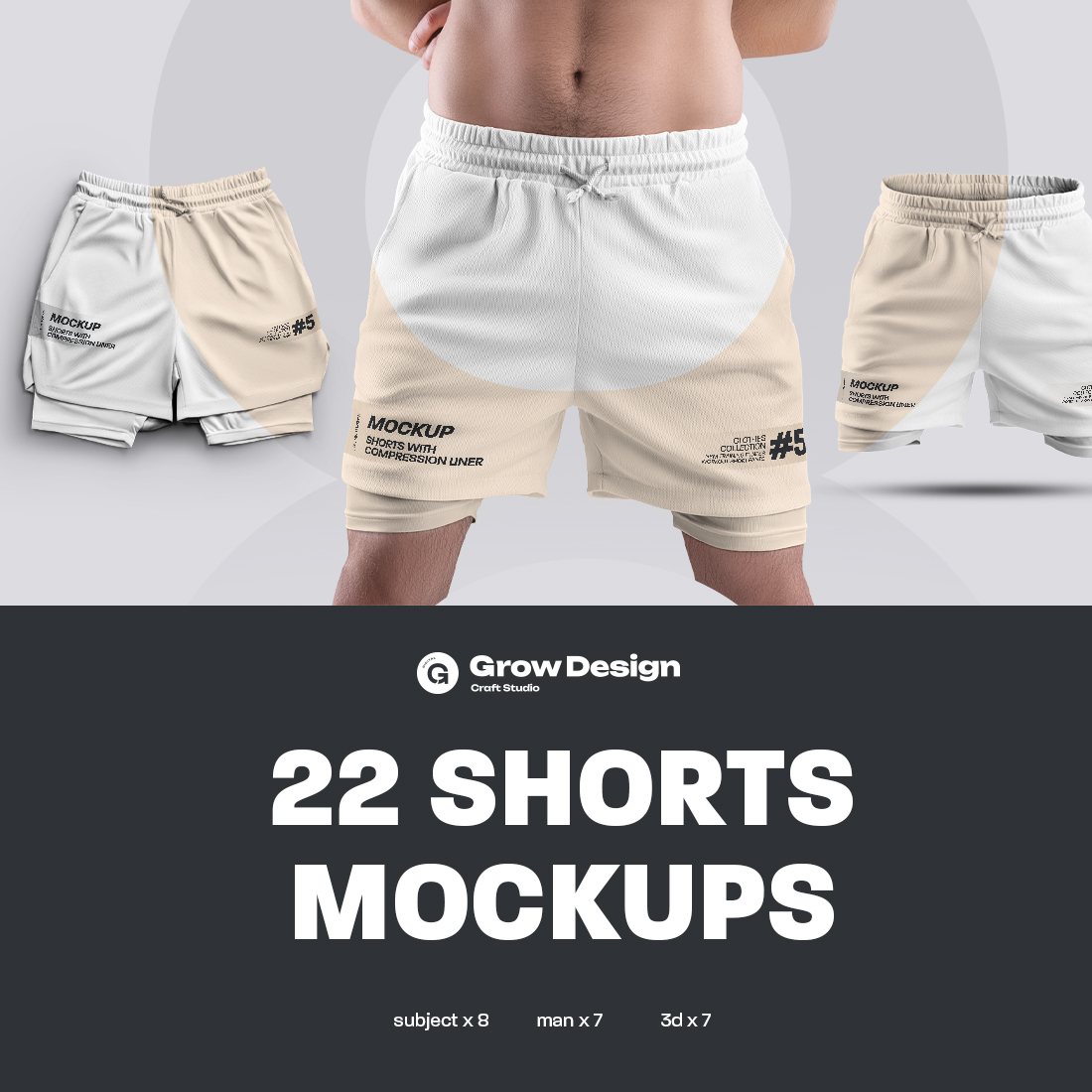 22 Men's Mockups Shorts with Compression Liner - Man/3D/Subjects ( Collection #6 )